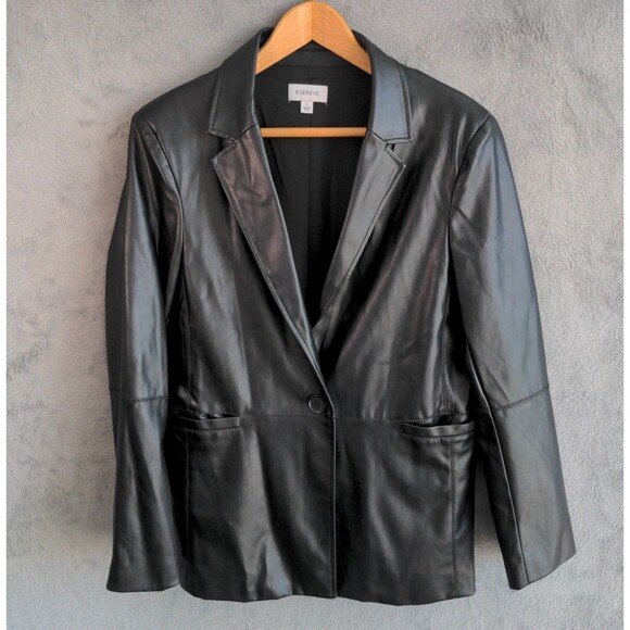 Evereve Jackets & Blazers - EVEREVE Perry St. Faux Leather Blazer Jacket Size L Black Lined Vegan Classic